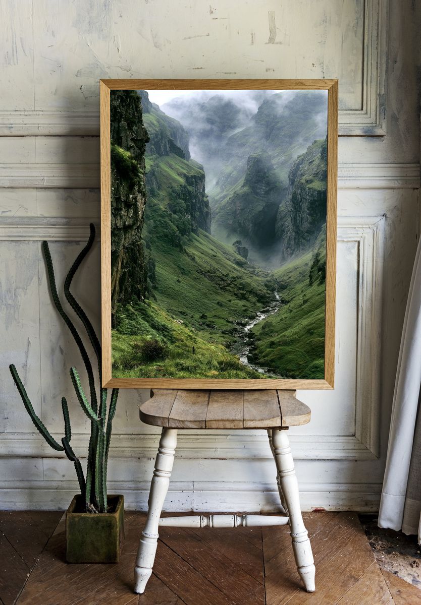 Misty Green Canyon Landscape Poster. — room view 1