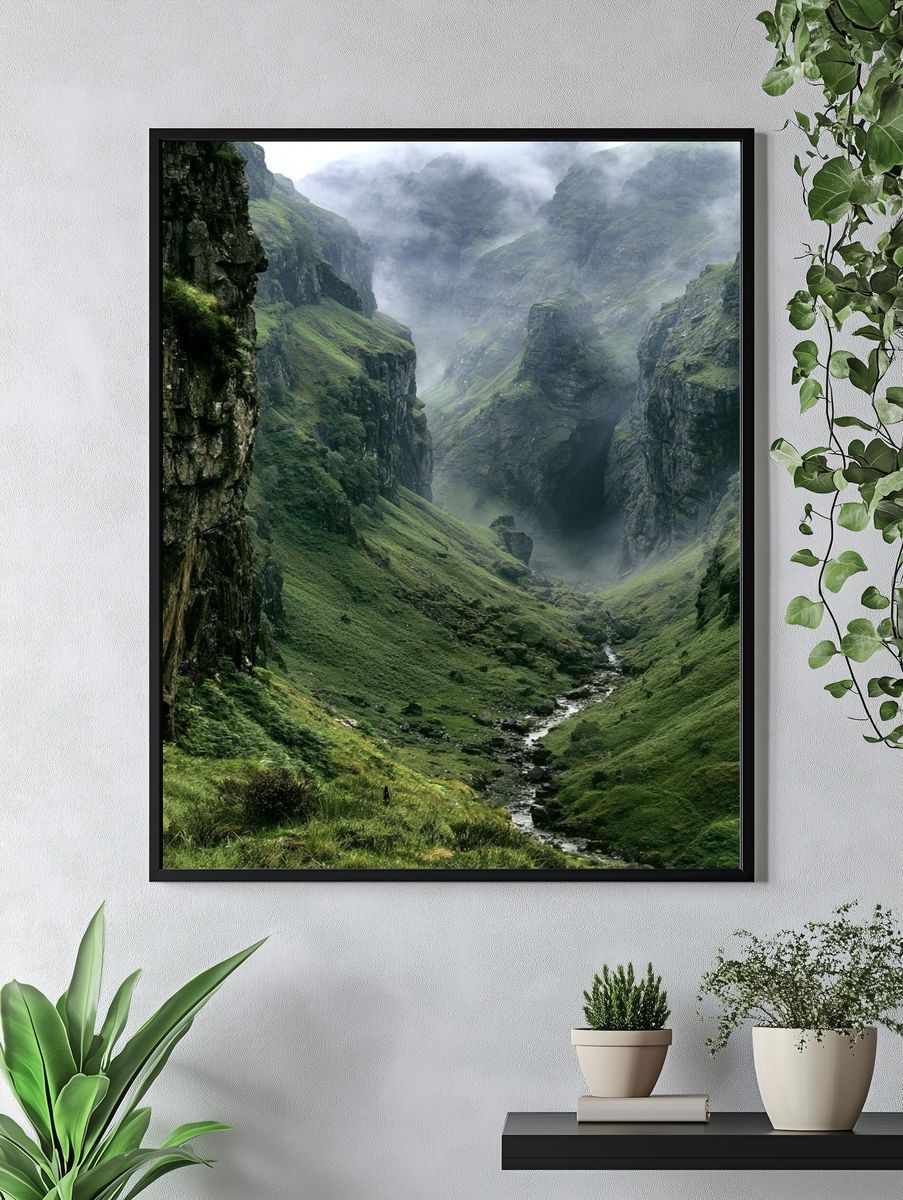 Misty Green Canyon Landscape Poster. — room view 4