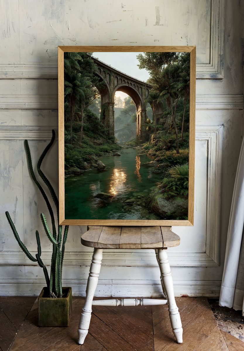 Jungle Viaduct Landscape Poster. room preview