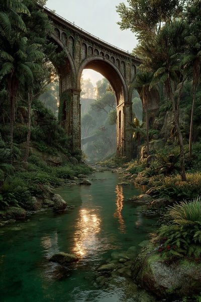 Jungle Viaduct Landscape Poster. poster