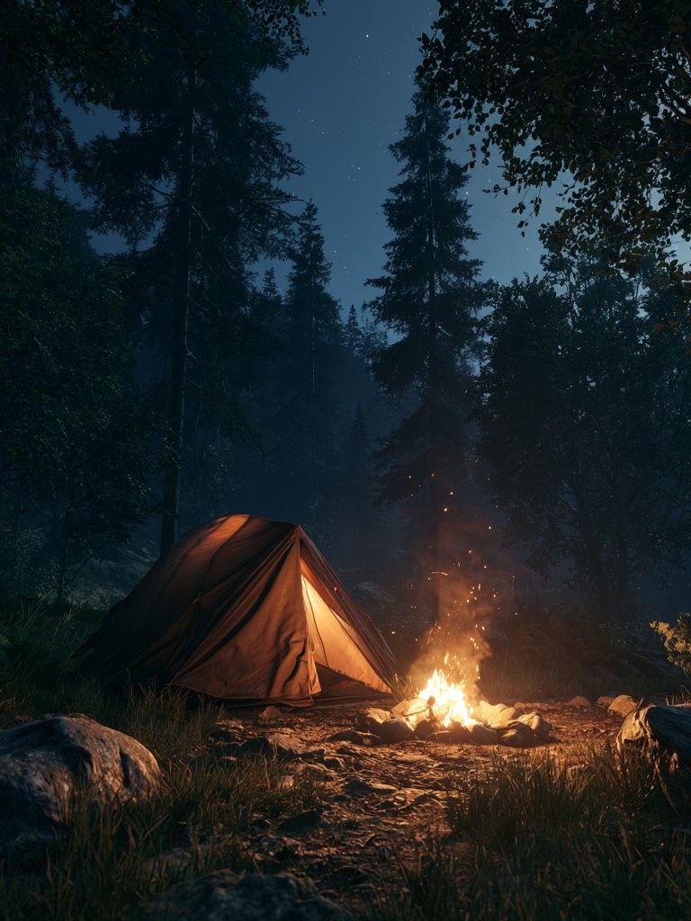 Moonlit Forest Campfire Poster. poster — nature art
