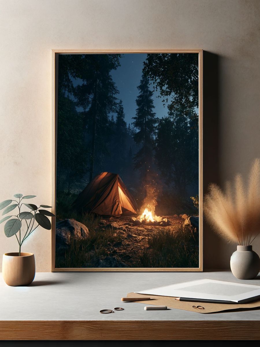 Moonlit Forest Campfire Poster. — room view 2