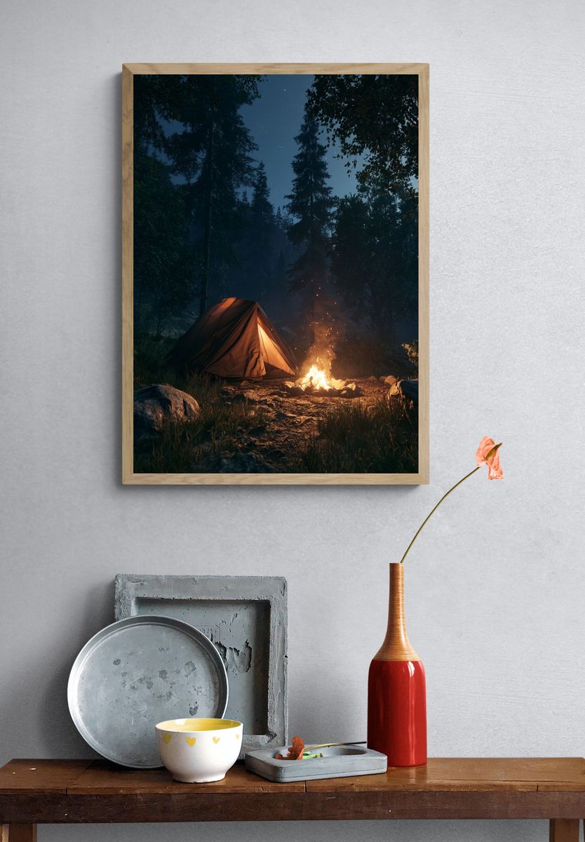 Moonlit Forest Campfire Poster. — room view 3