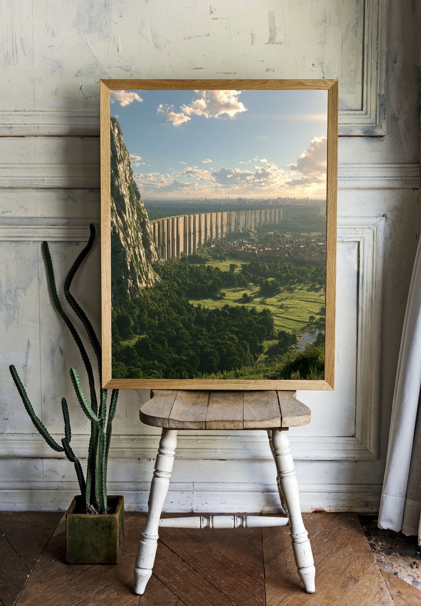 Epic Cliffside Valley Landscape Print. — room view 1