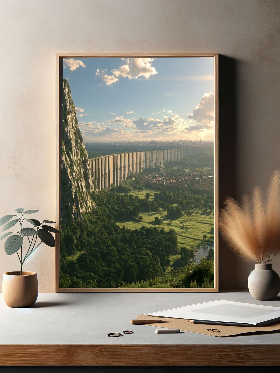 Epic Cliffside Valley Landscape Print. — room view 2