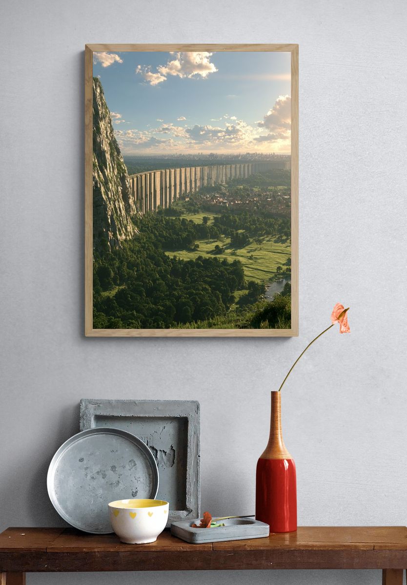 Epic Cliffside Valley Landscape Print. — room view 3