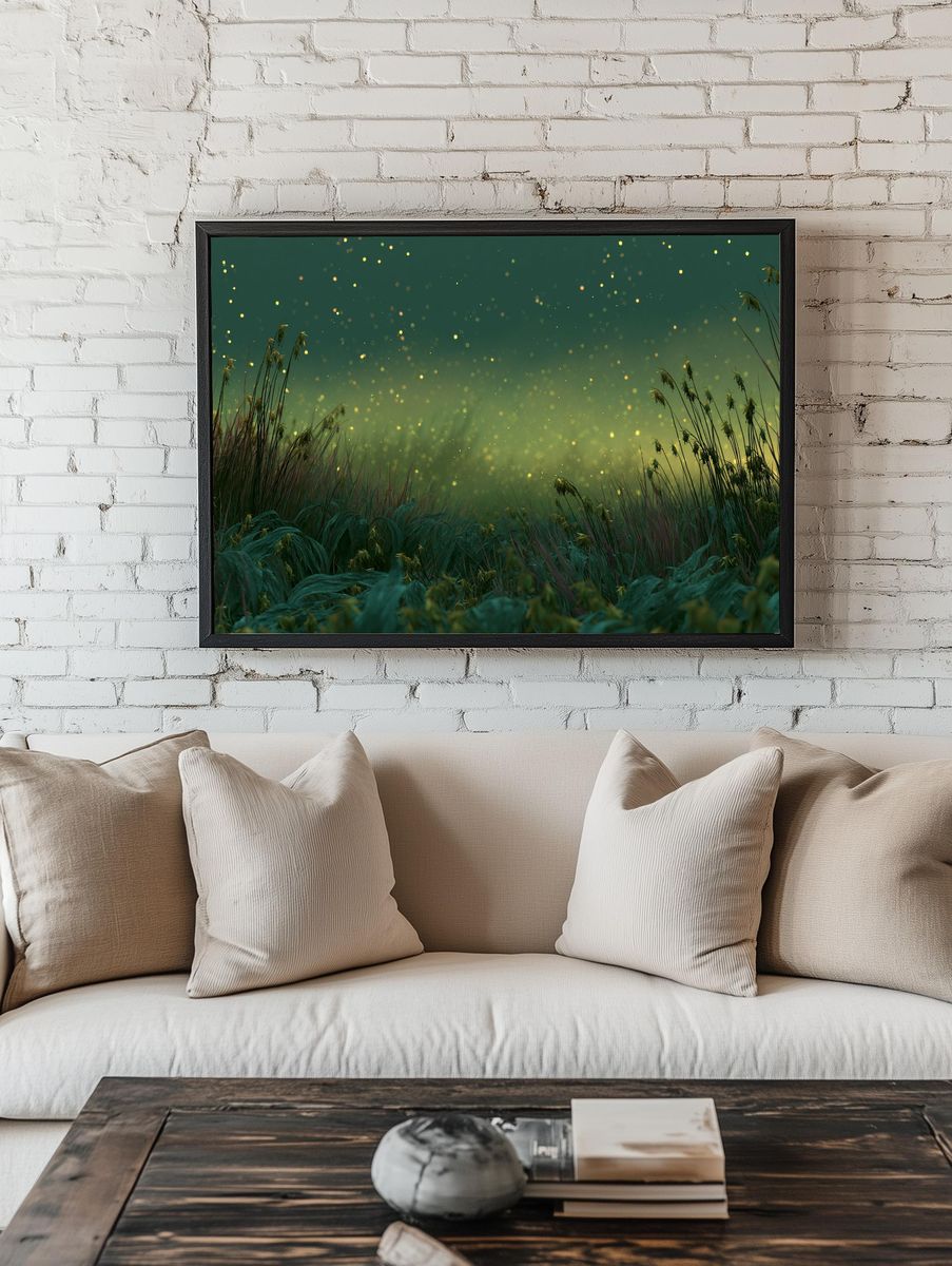 Glowing Meadow Nightscape Print. room preview