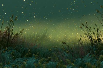 Glowing Meadow Nightscape Print. poster