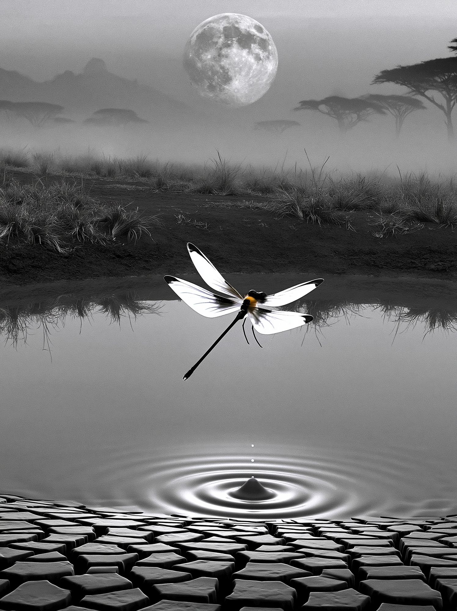Moonlit Dragonfly Surreal Print. poster detail