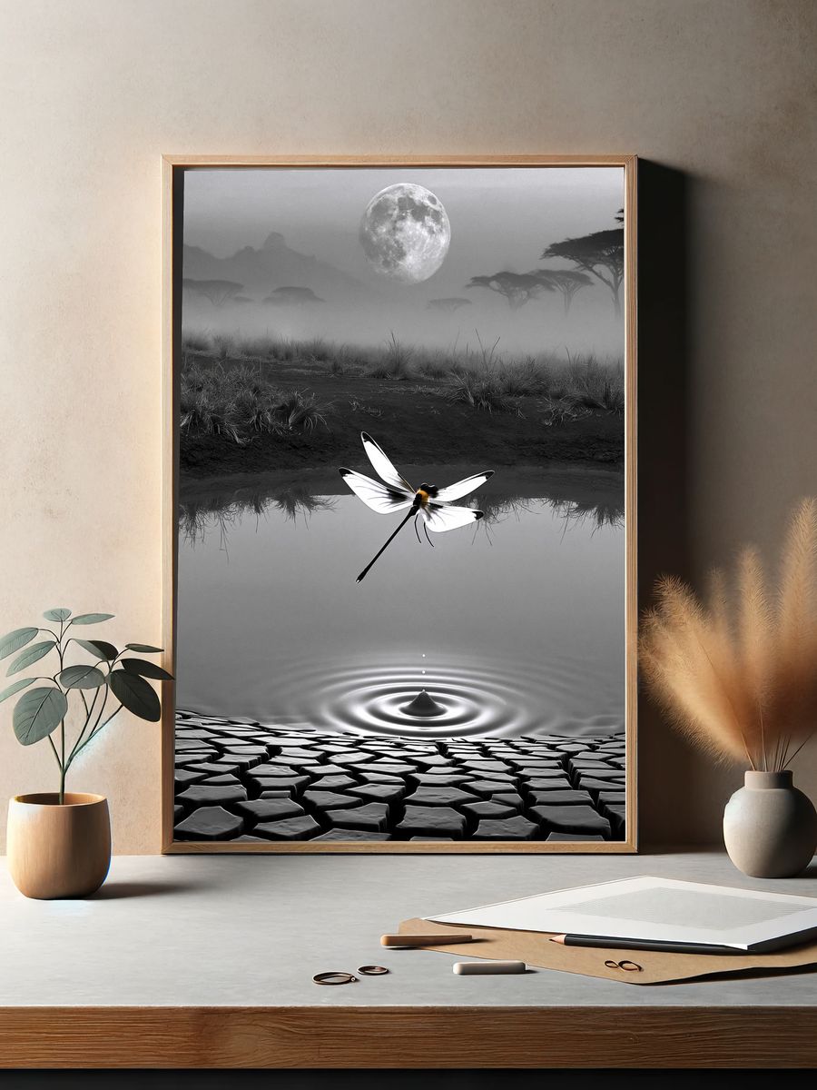 Moonlit Dragonfly Surreal Print. — room view 2
