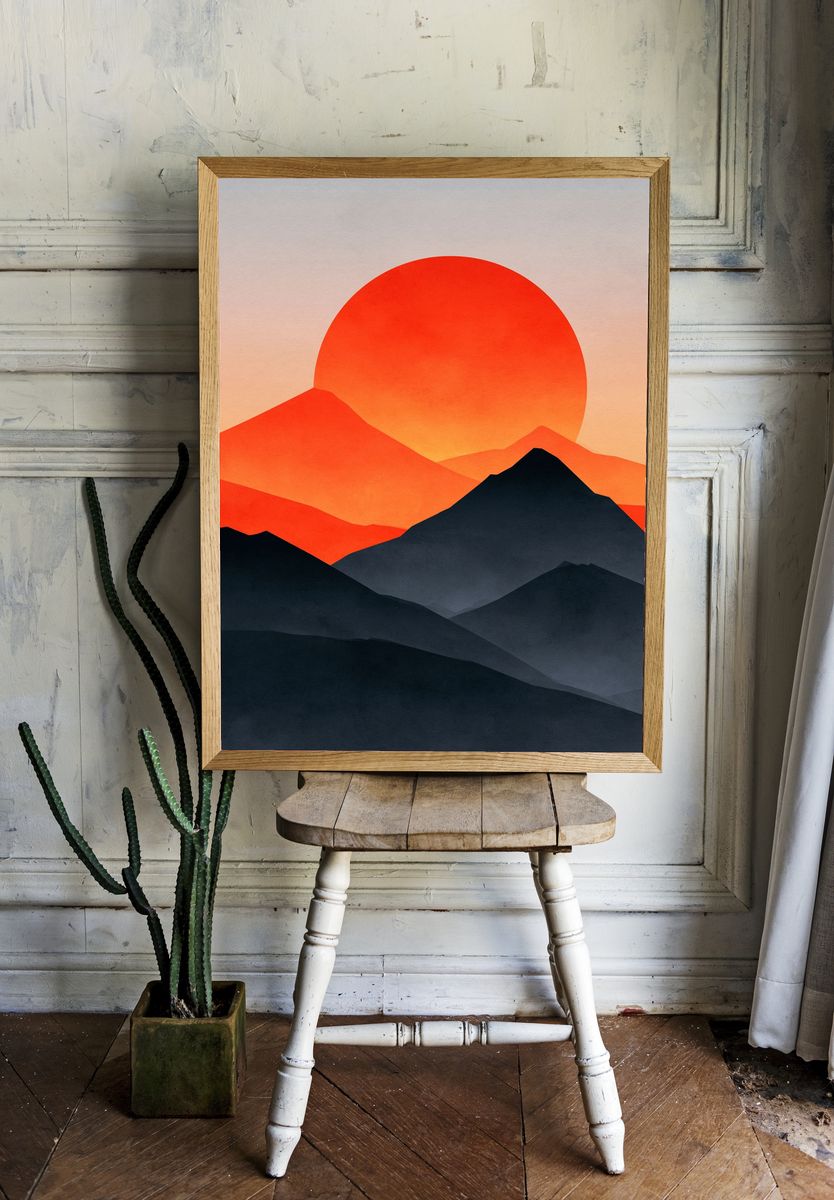 Sunset Mountains Abstract Print. — room view 1