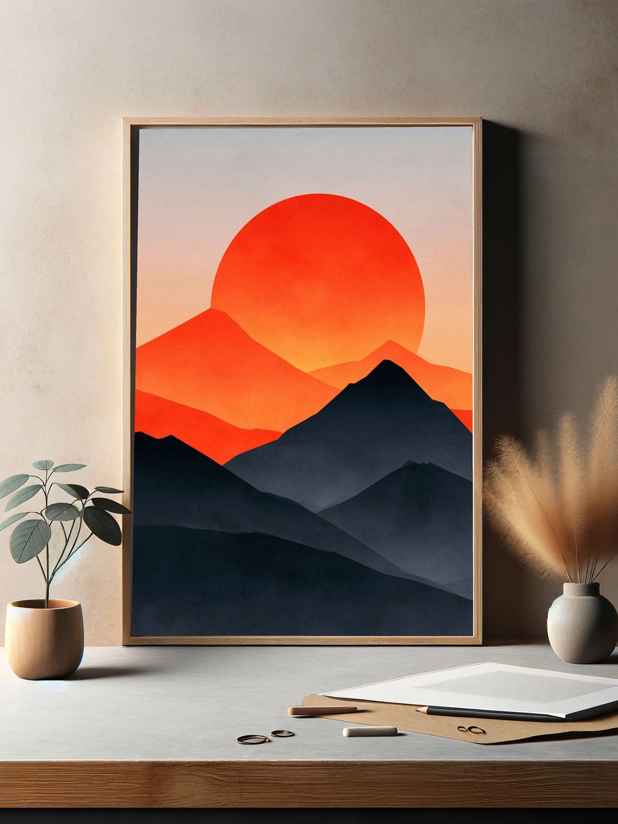 Sunset Mountains Abstract Print. — room view 2