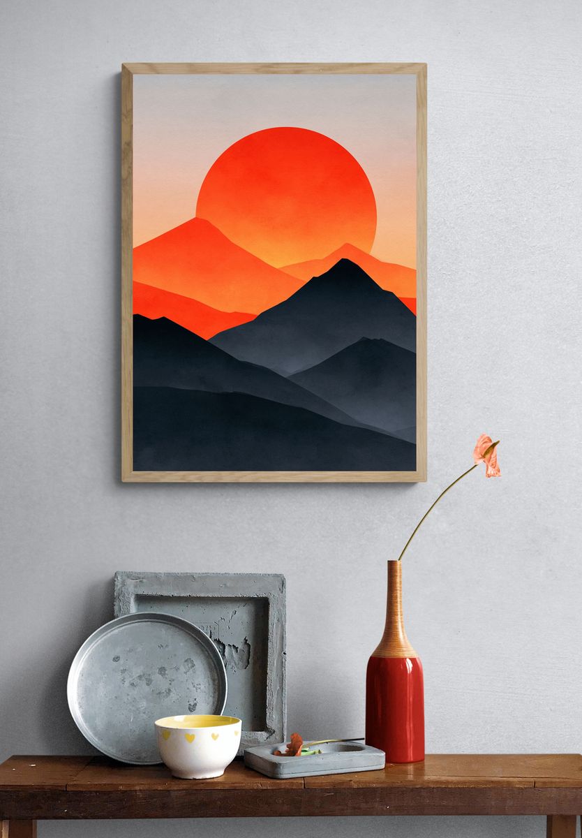 Sunset Mountains Abstract Print. — room view 3