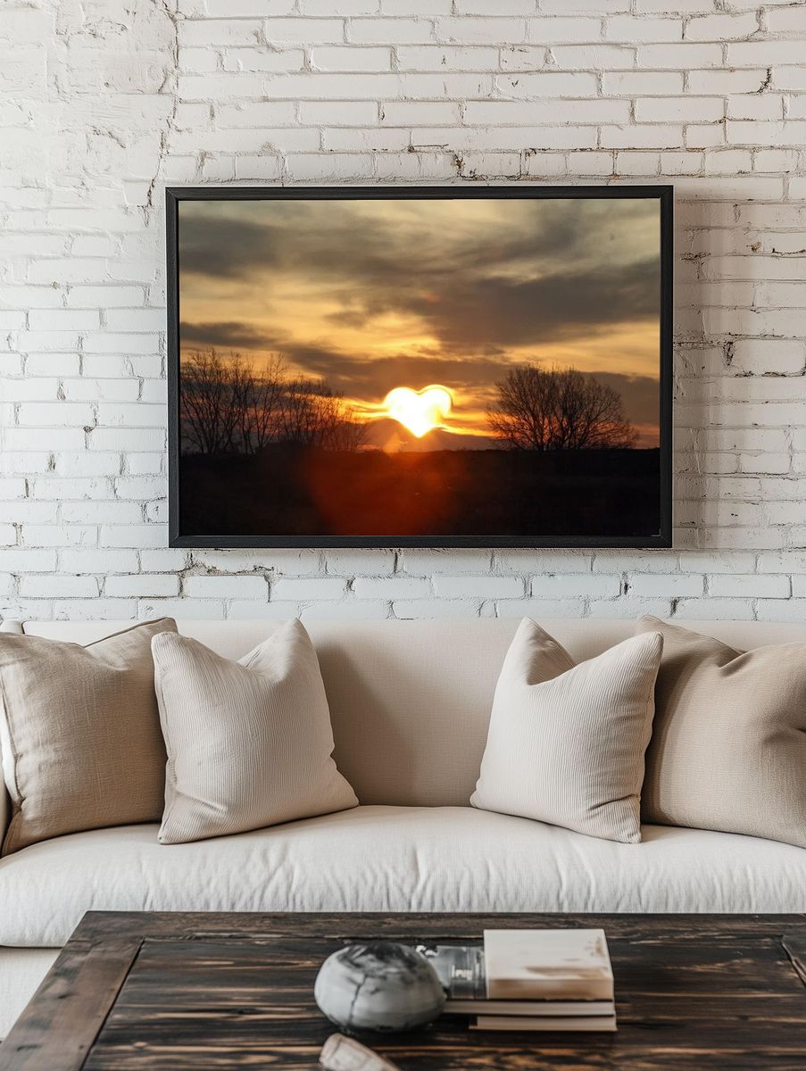 Evening background, heart shaped sun. room preview
