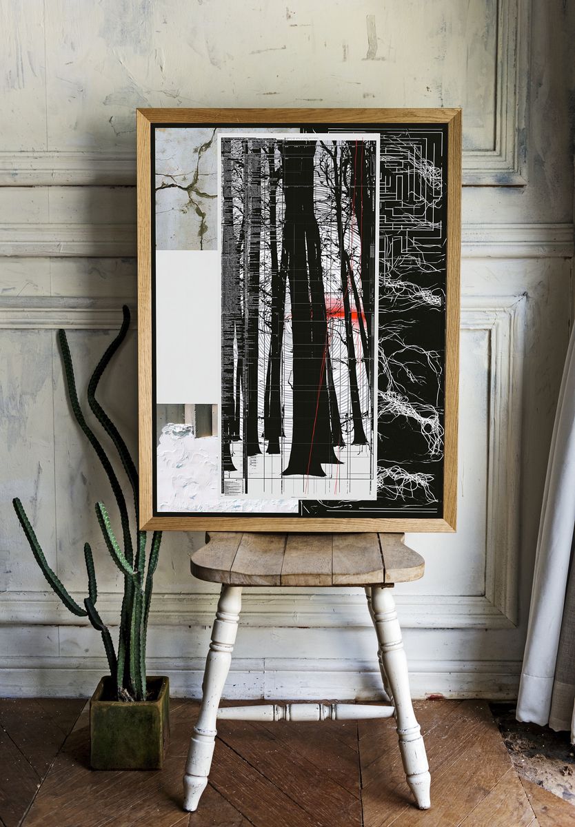 Monochrome Forest Grid Poster. — room view 1