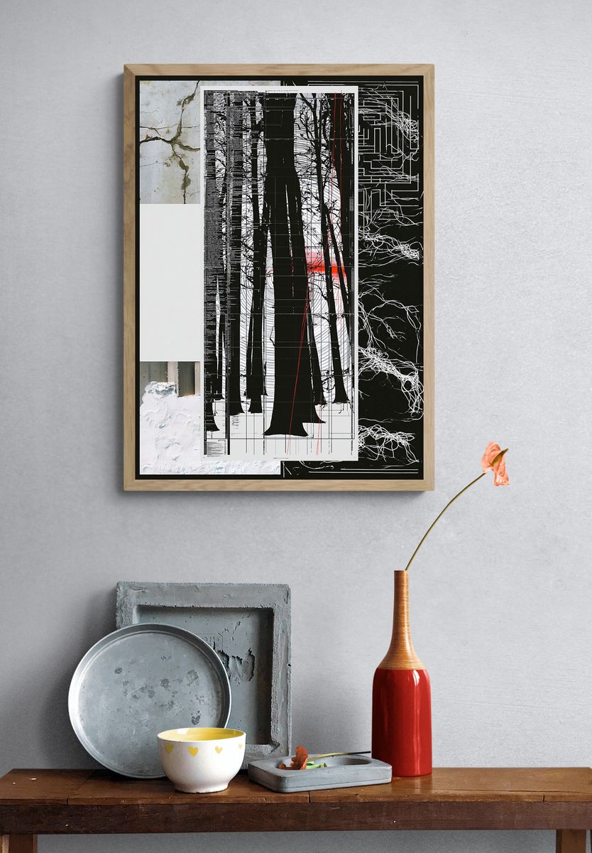Monochrome Forest Grid Poster. — room view 3