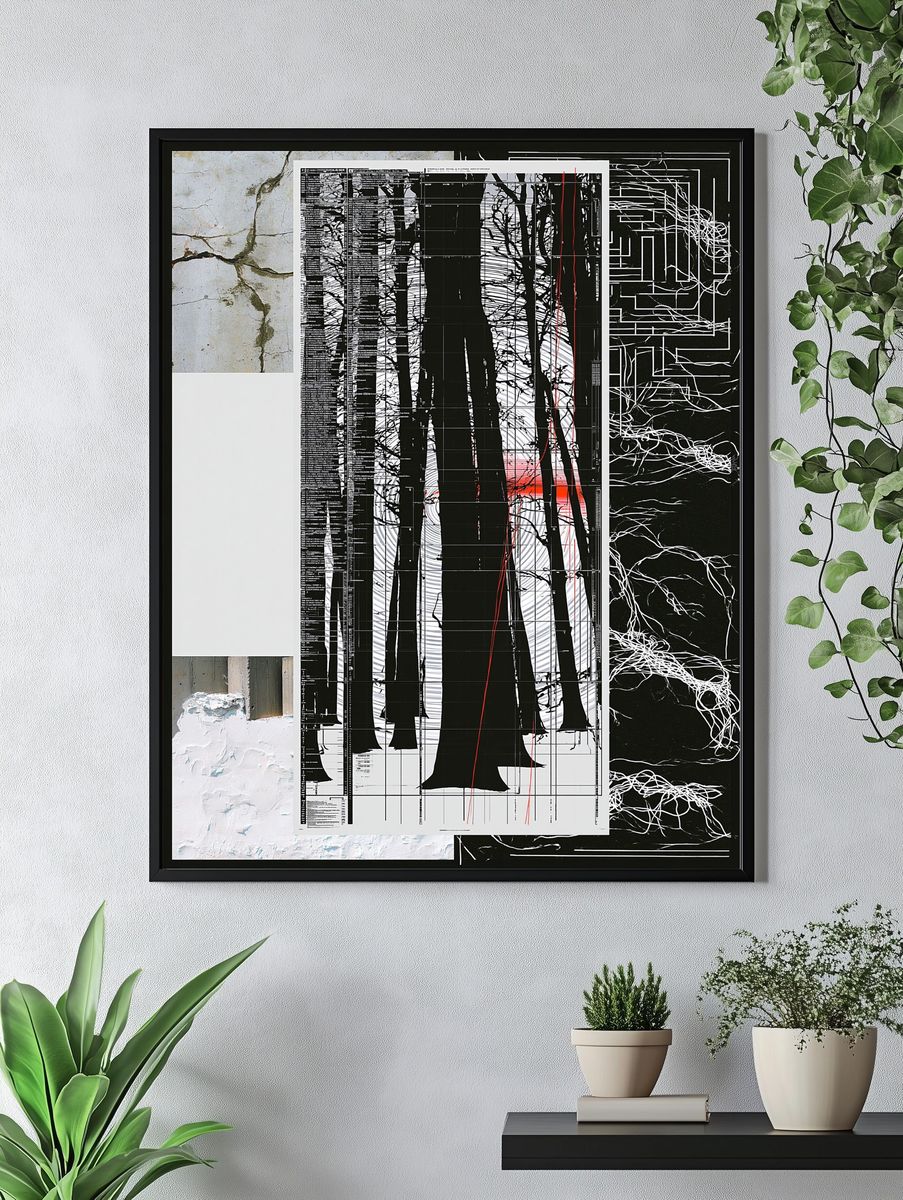 Monochrome Forest Grid Poster. — room view 4