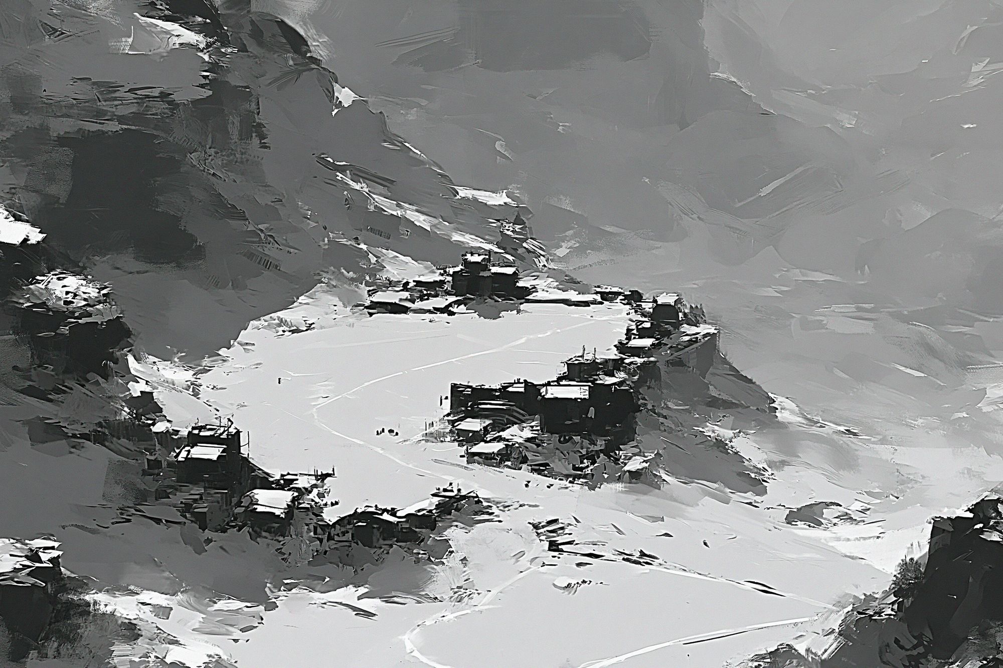 Snowy Mountain Lake Abstract Print. poster — nature art
