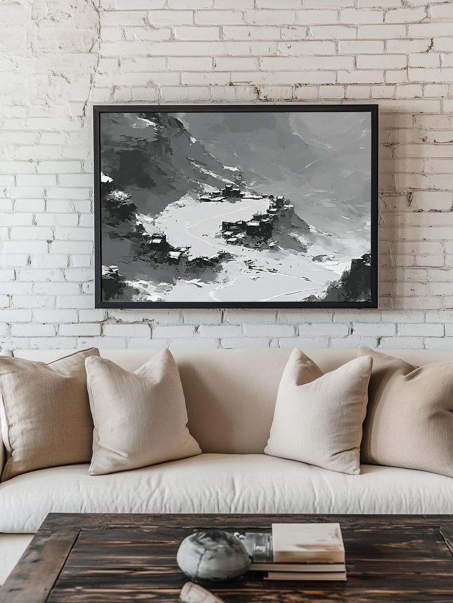 Snowy Mountain Lake Abstract Print. — room view 1