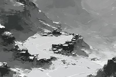 Snowy Mountain Lake Abstract Print. poster