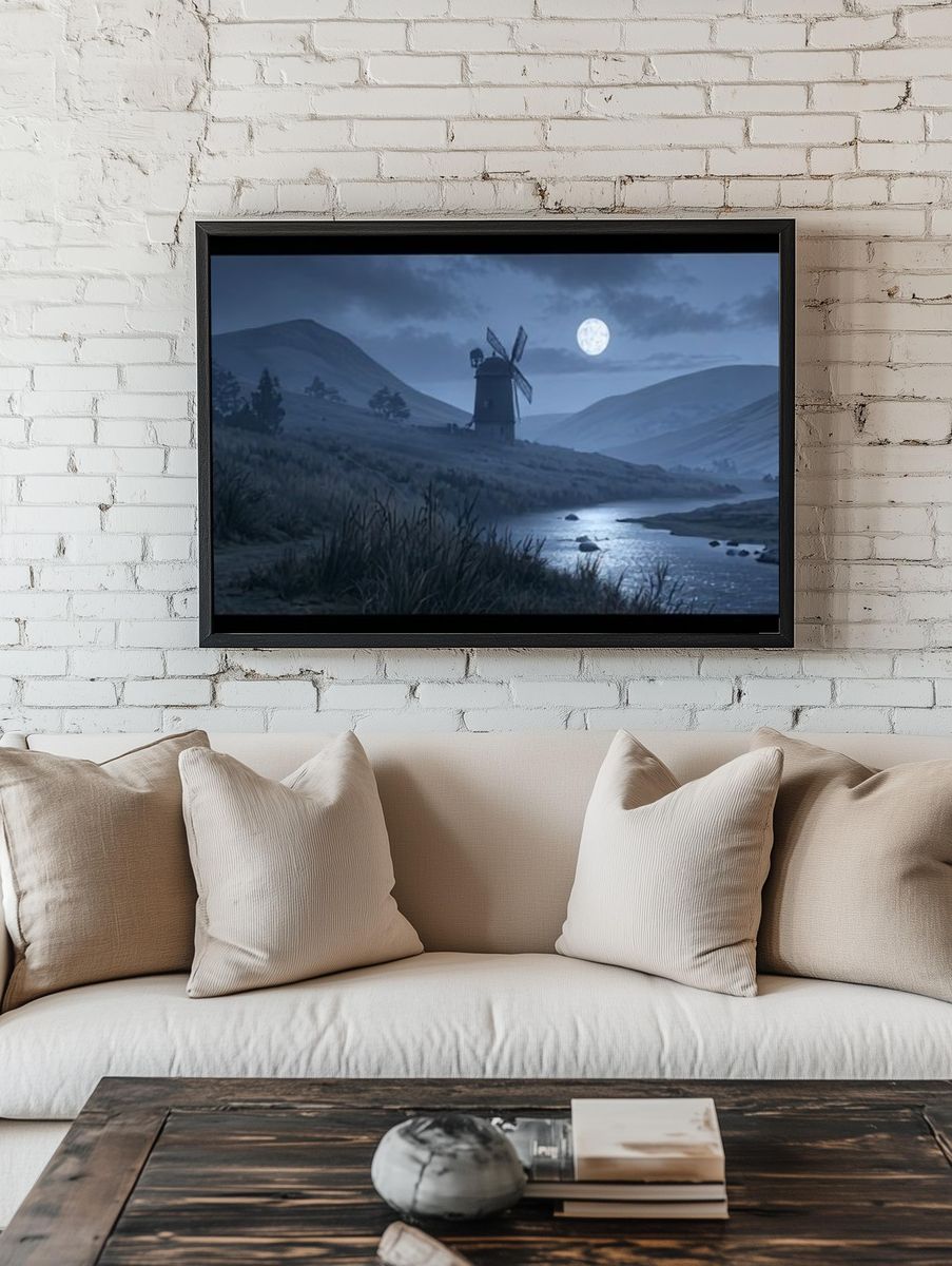 Moonlit Windmill Landscape Print. — room view 1