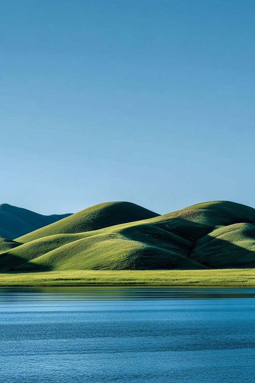 Serene Hills and Water — Nature Print. poster detail