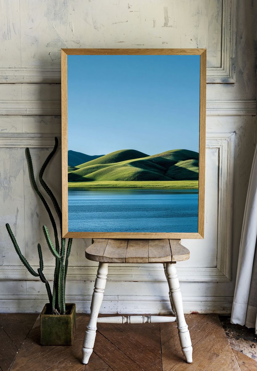 Serene Hills and Water — Nature Print. — room view 1