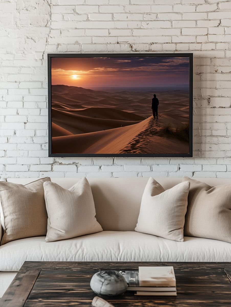 Desert Sunset Silhouette Print. — room view 1