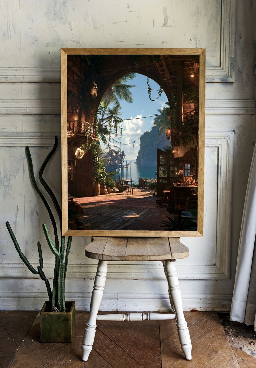 Tropical Seaside Archway Print. — room view 1