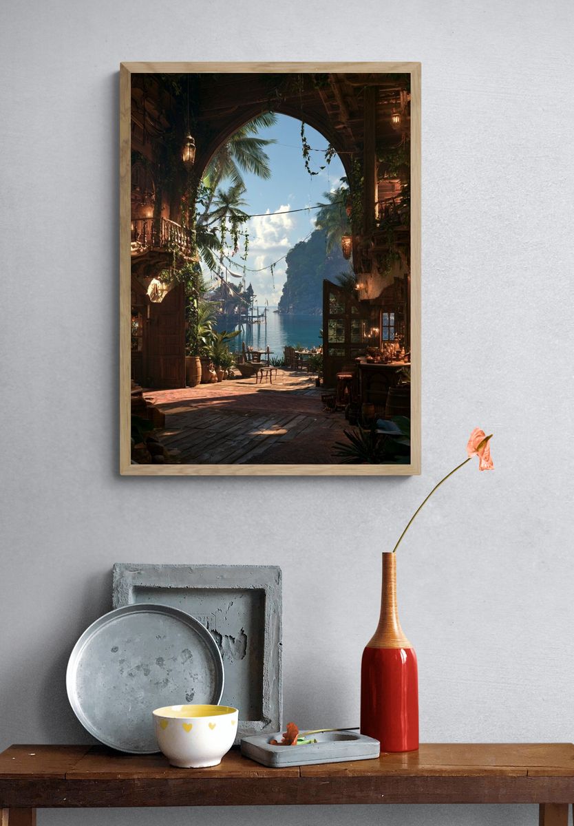 Tropical Seaside Archway Print. — room view 3