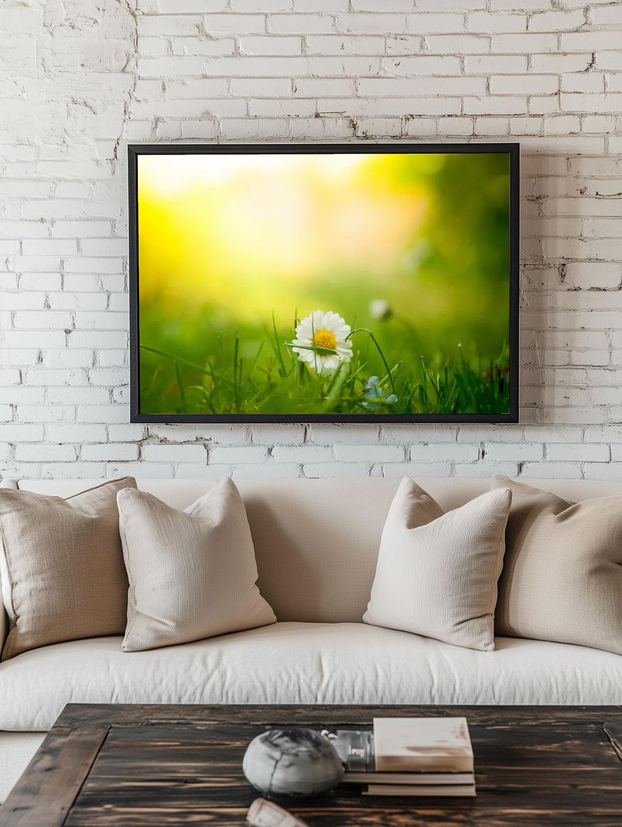 Close-up white daisy patch grass room preview