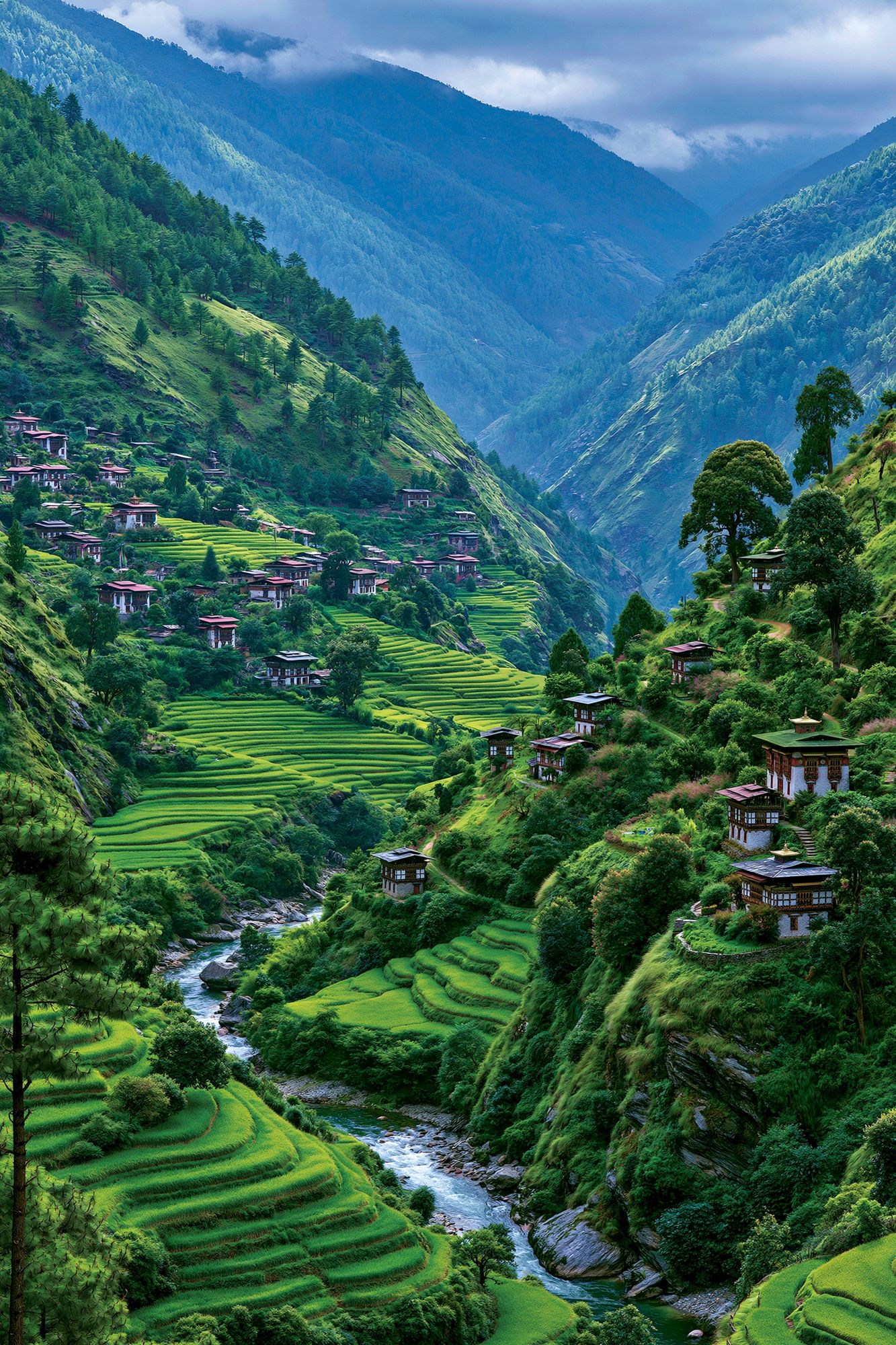 Himalayan Valley Terraces Print. poster — nature art