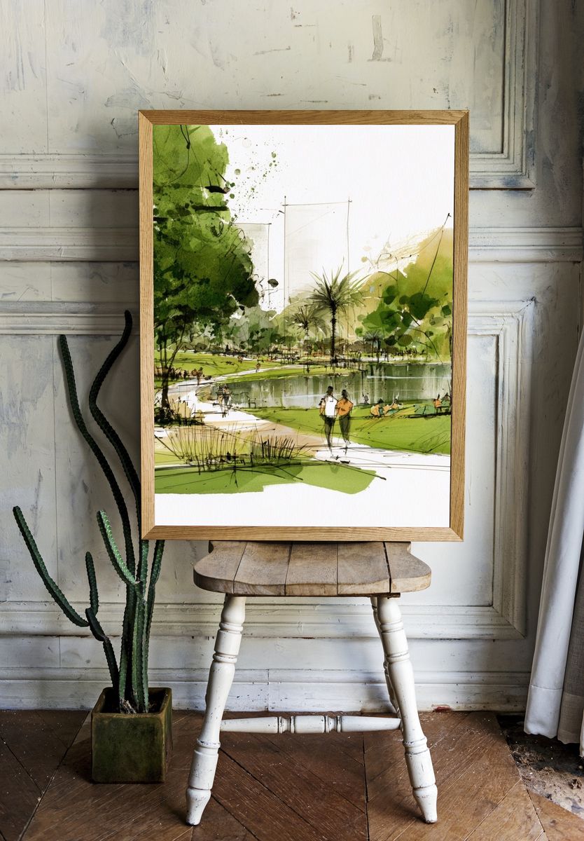 Park Landscape Watercolor Poster. — room view 1