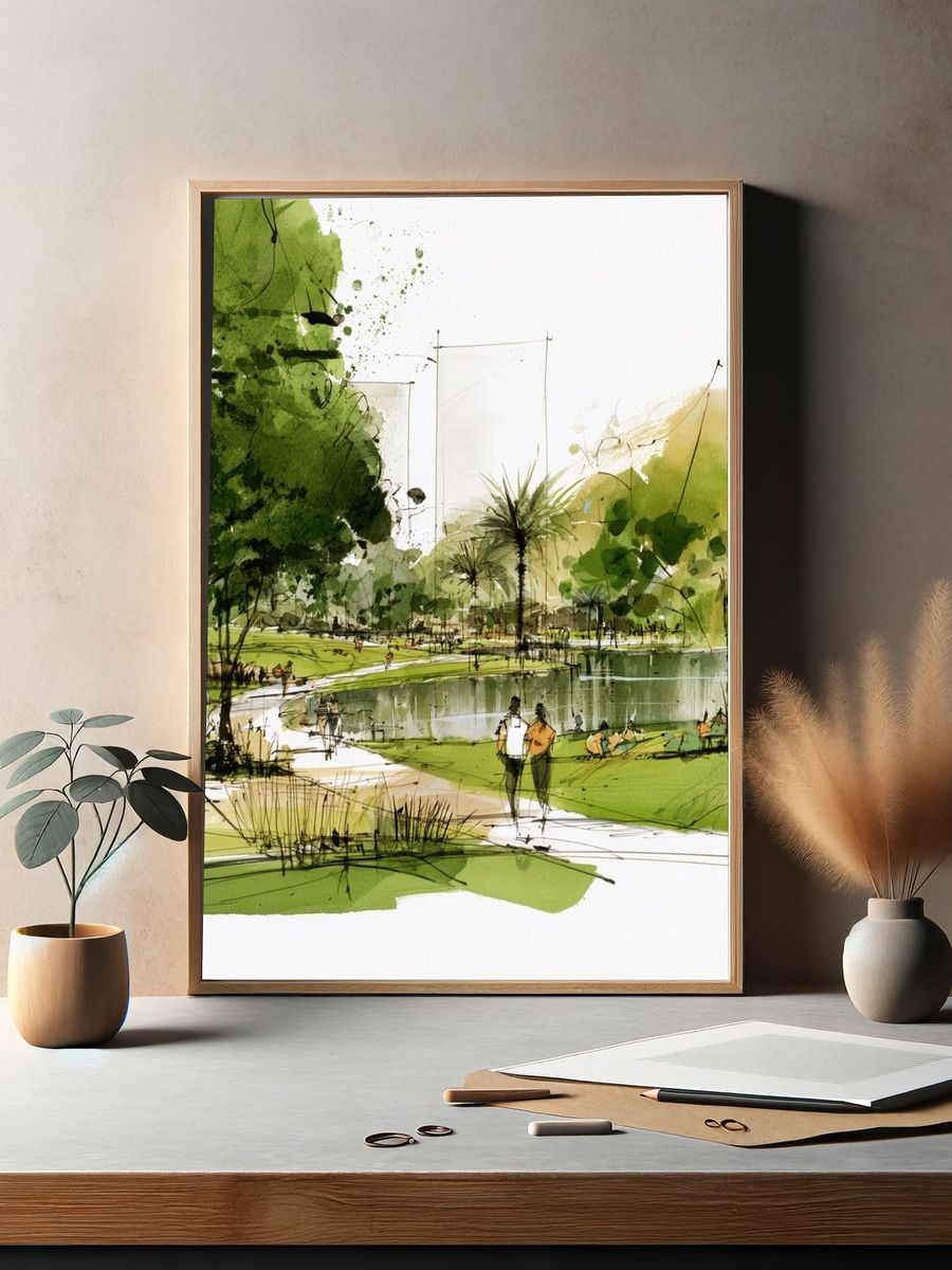 Park Landscape Watercolor Poster. — room view 2