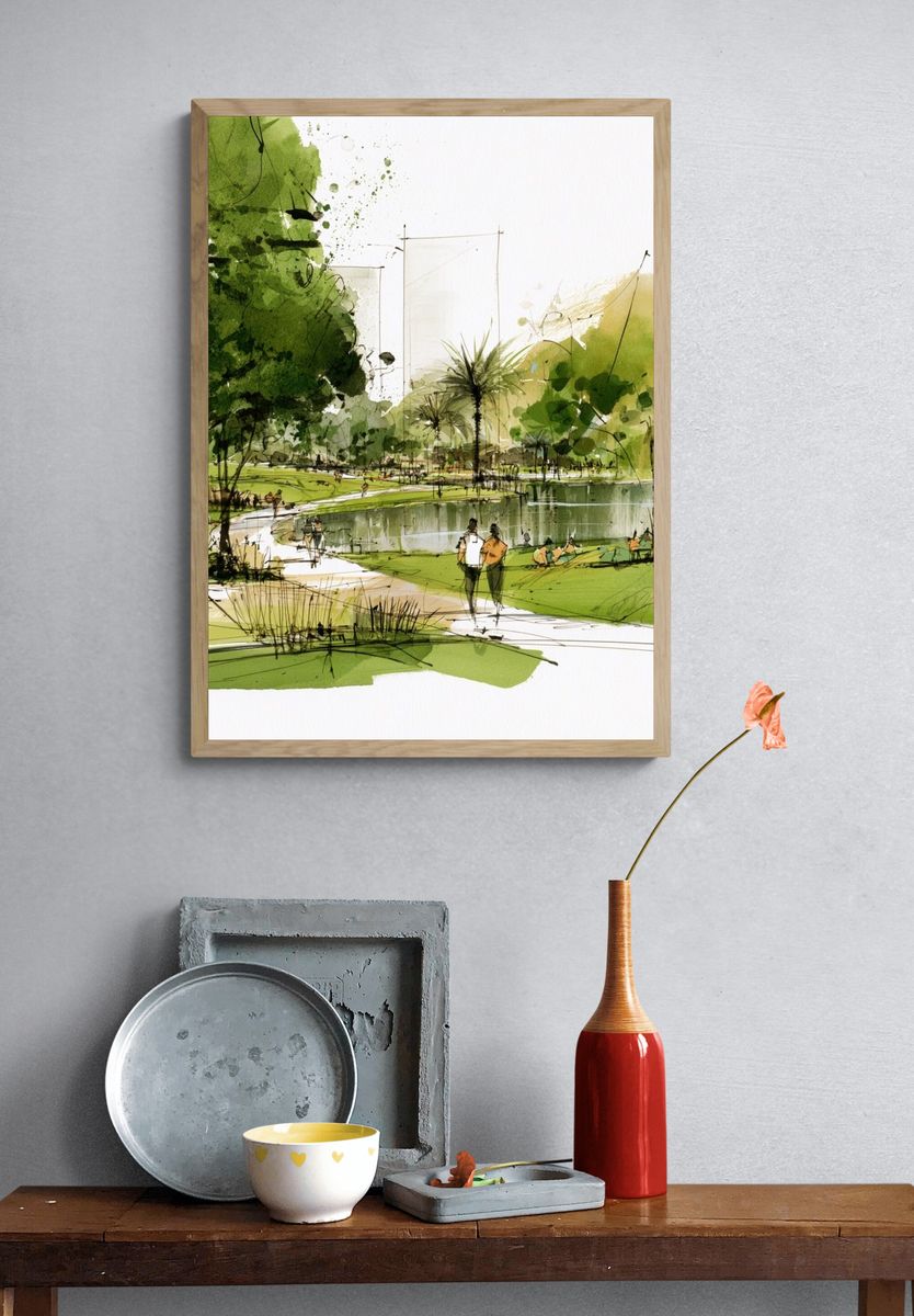 Park Landscape Watercolor Poster. — room view 3