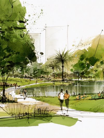 Park Landscape Watercolor Poster. poster