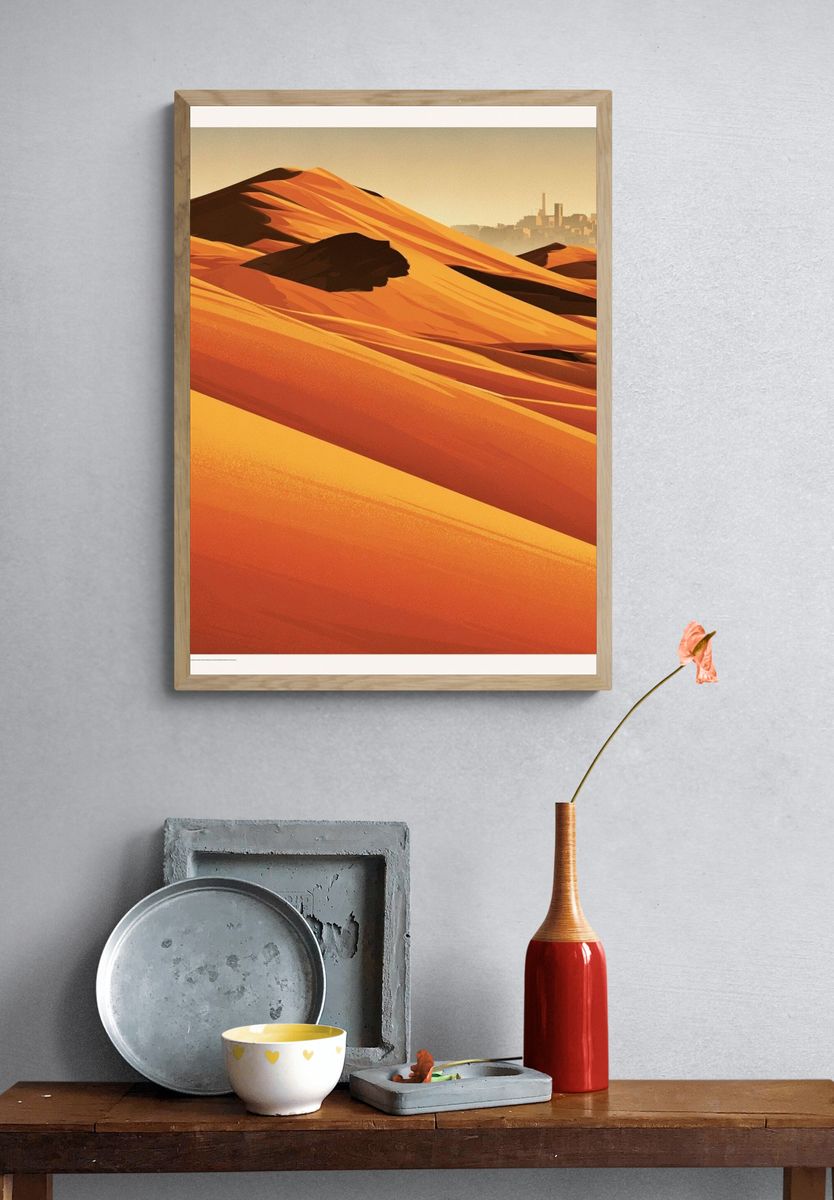 Desert Dunes Sunset Print. — room view 3