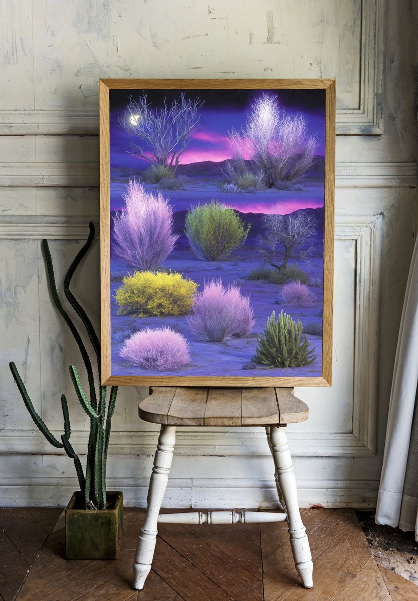 Neon Desert Shrubs Photography Poster. room preview