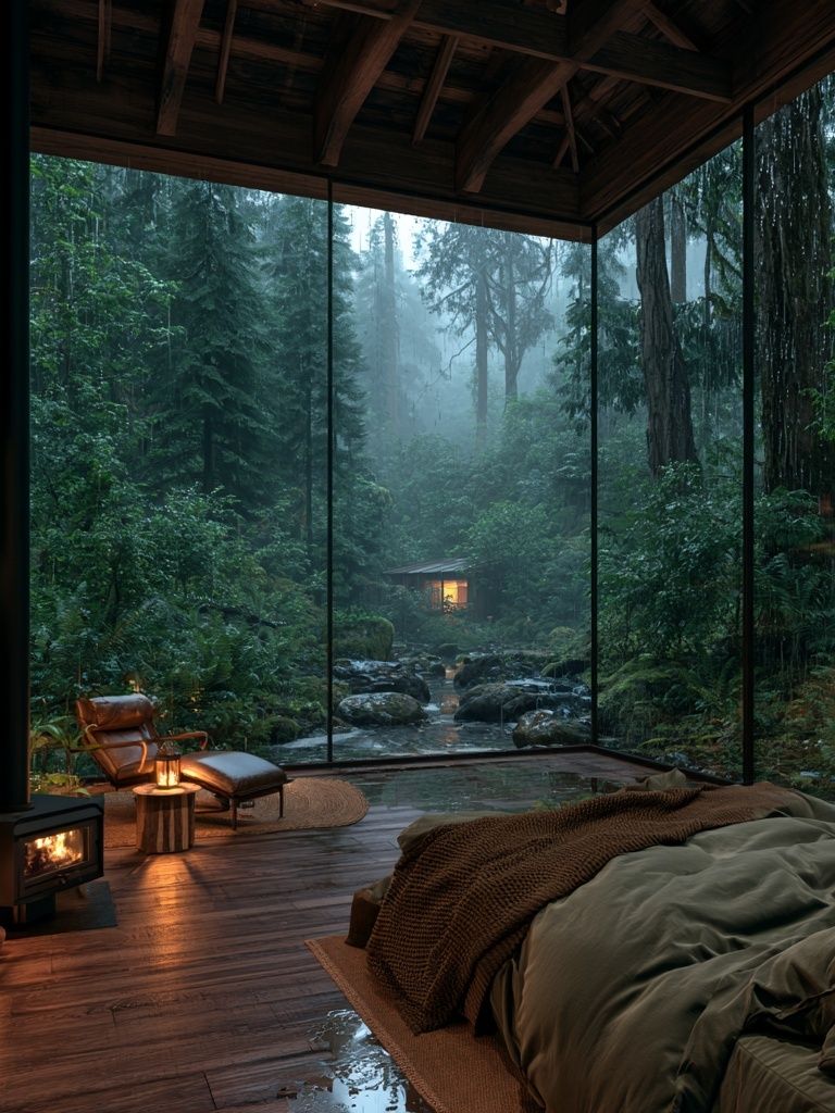 Misty Forest Cabin Retreat Poster. poster detail