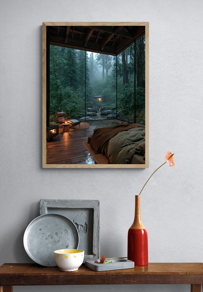 Misty Forest Cabin Retreat Poster. — room view 3