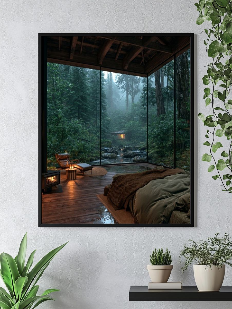 Misty Forest Cabin Retreat Poster. — room view 4