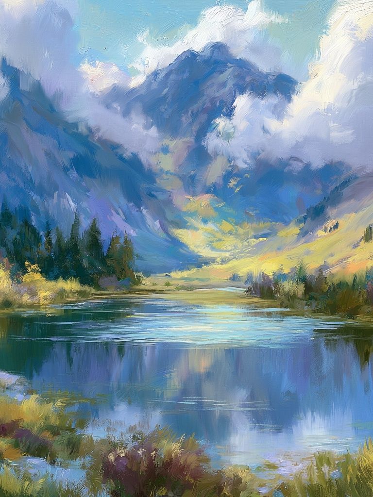 Misty Mountain Lake Landscape Print. poster detail