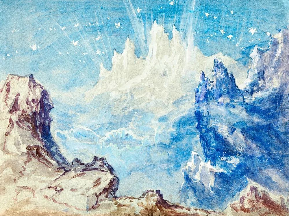 Fantastic mountainous landscape starry sky. poster — nature art