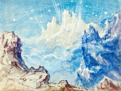 Fantastic mountainous landscape starry sky. poster