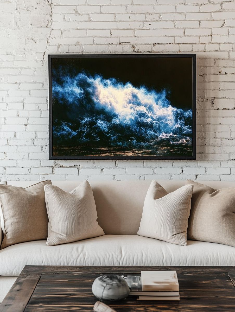 Blue Ocean Wave Abstract Print. — room view 1