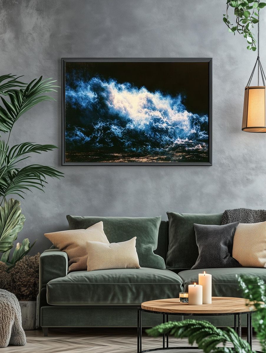 Blue Ocean Wave Abstract Print. — room view 4