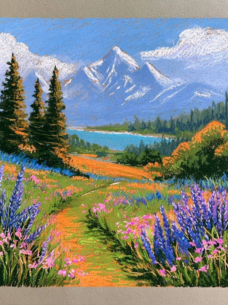 Mountain Wildflower Landscape Poster. poster detail