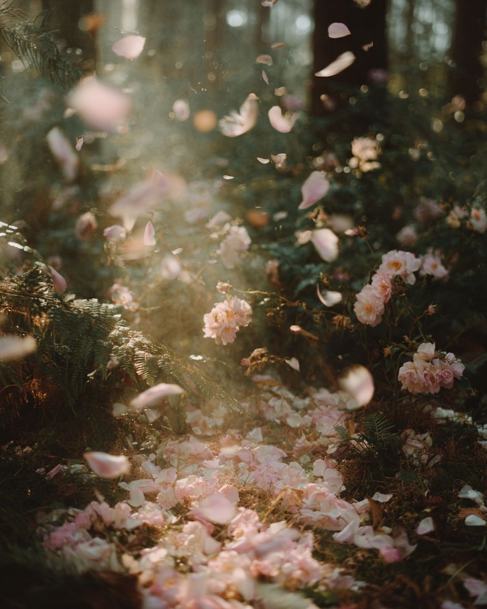 Blush Petals in Forest Light Poster. poster detail