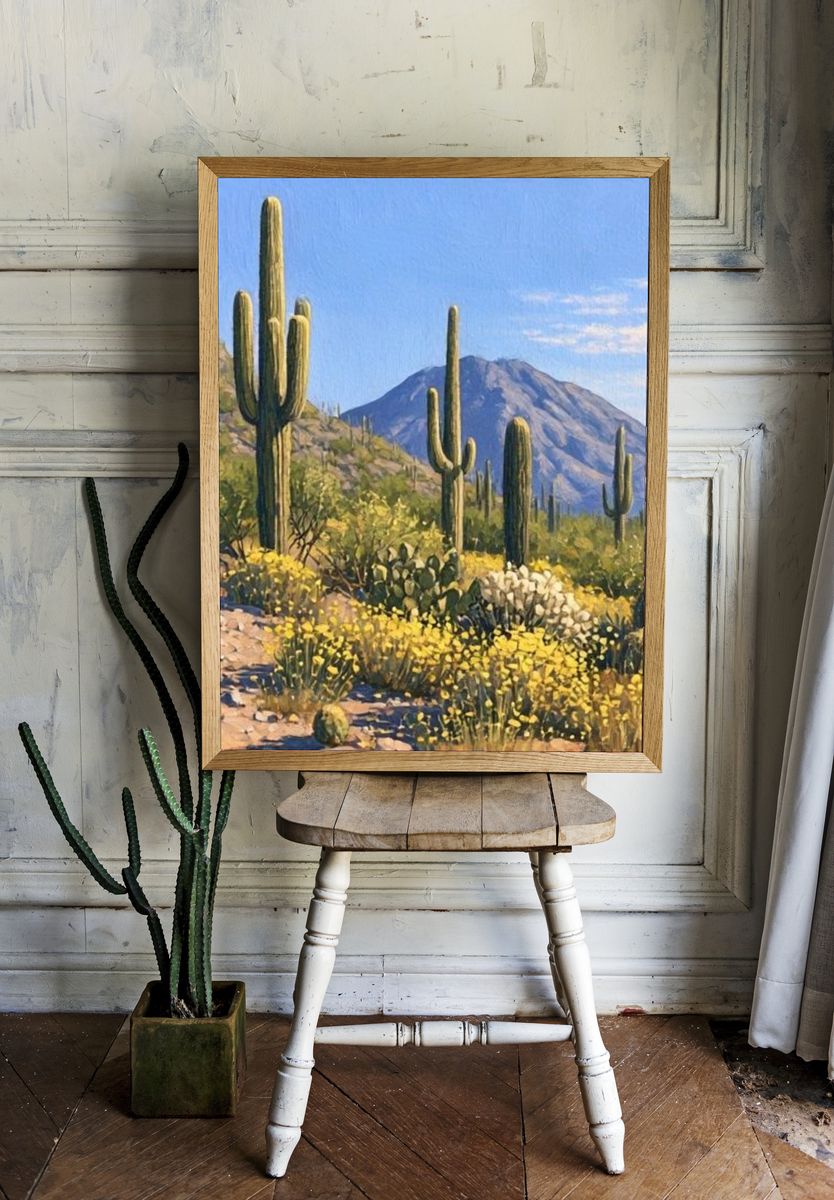 Desert Saguaro Landscape Print. room preview