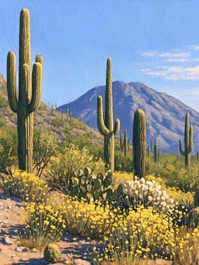 Desert Saguaro Landscape Print. poster